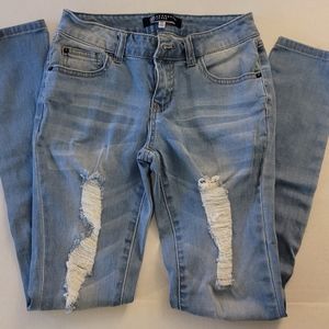 Boom Boom Denim Jeans Distressed Skinny Size 5 Blue jean 5 Pocket Stretch Y2K